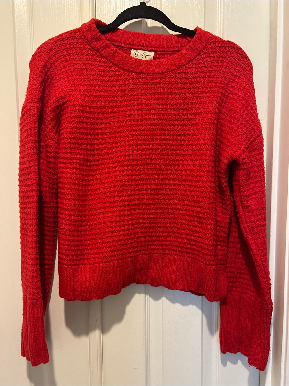 Jessica Simpson Red Waffle-Knit Crewneck Sweater